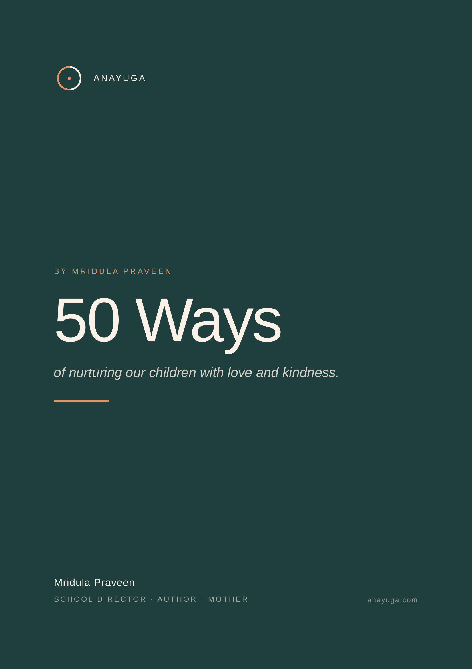 50 Ways book cover, an Anayuga paperback in cream and teal by Mridula Praveen