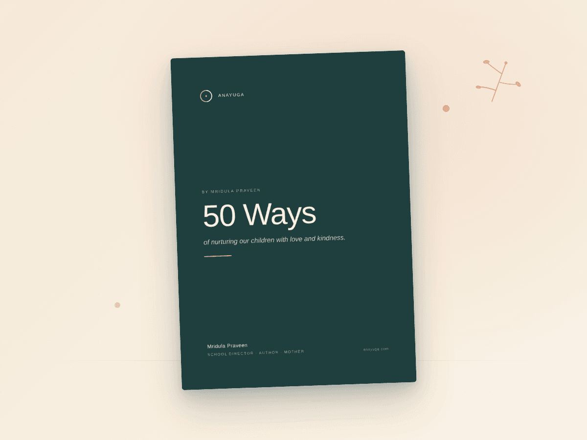 Anayuga 50 Ways book cover by Mridula Praveen, a parenting paperback in cream and teal